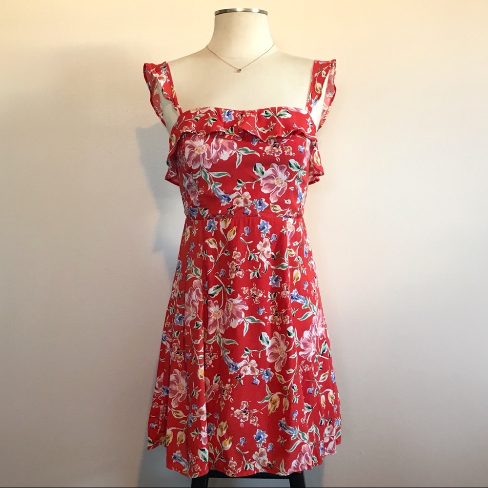 ASTR Red Multi Floral Mini Dress Flutter Sleeves